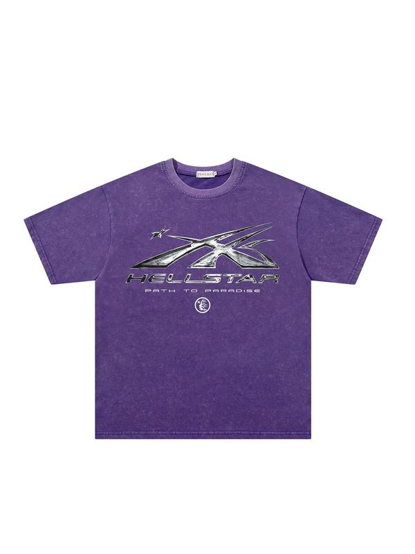 Hell Star Chrome Graphic Washed Tee with Flame and Star Artwork