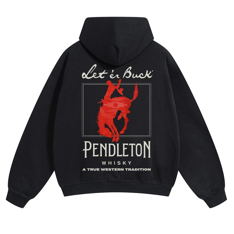 Vintage Western Bucking Horse Whisky Graphic Pullover Hoodie