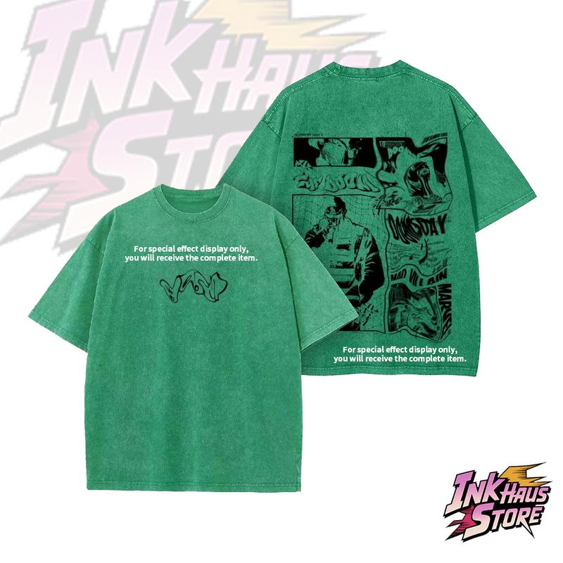 Graffiti Character Collage Washed Tee with Front and Back Artwork