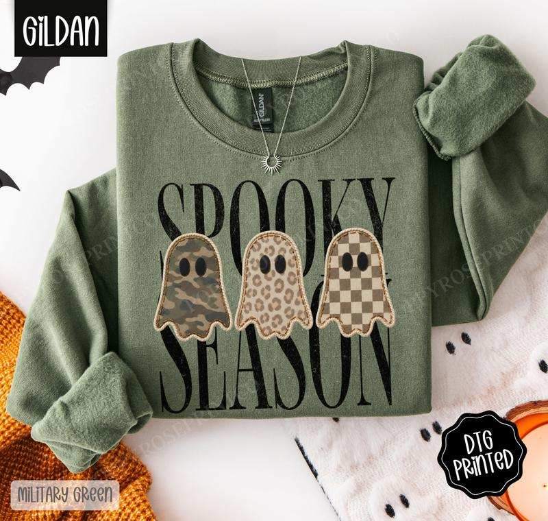 Spooky Season Trio Ghost Graphic Crewneck Sweatshirt