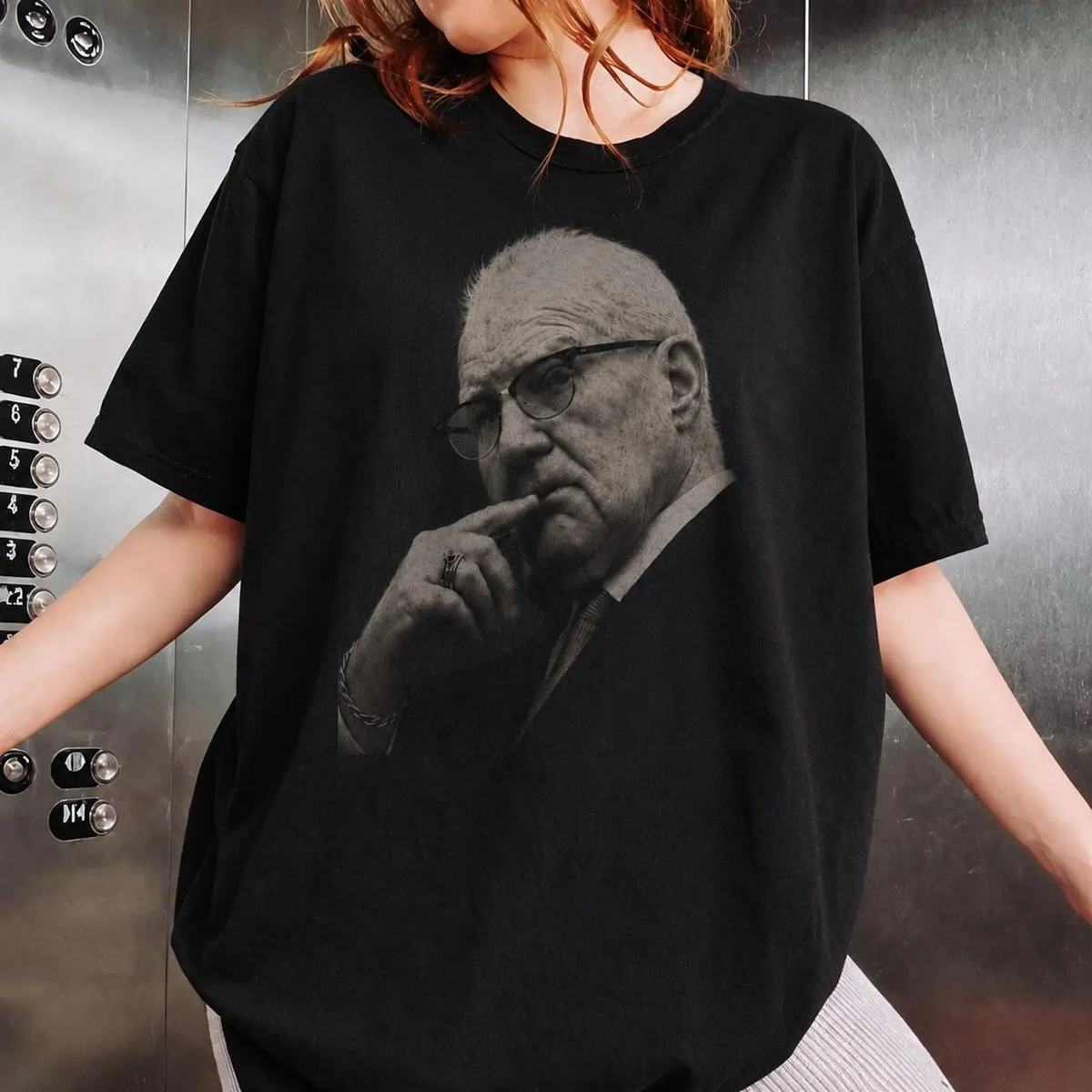 Sigmund Freud Thoughtful Portrait Graphic T-Shirt with Vintage Photo Style