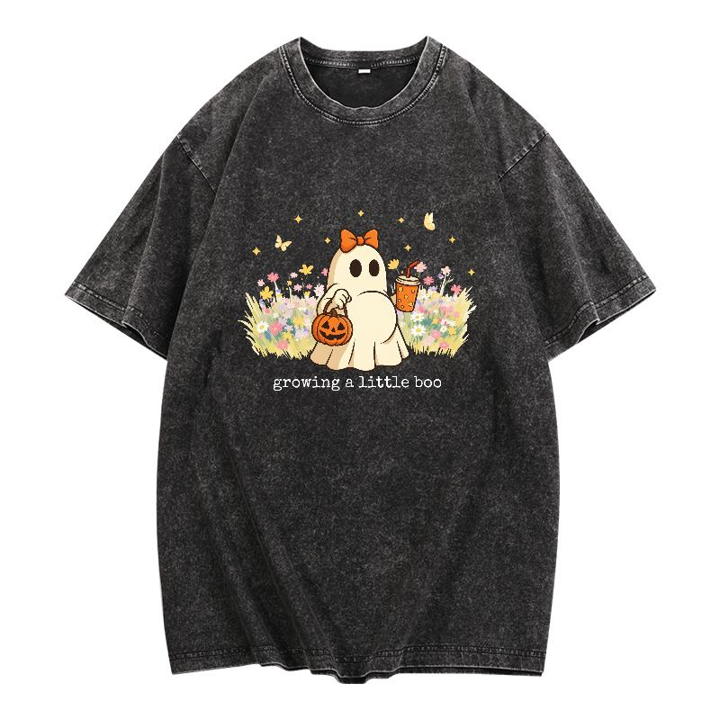 Growing a Little Boo Ghost and Floral Halloween Graphic Apparel