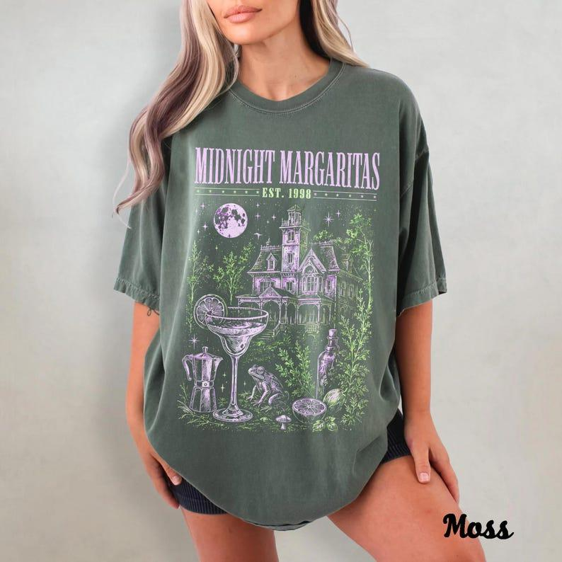 Midnight Margaritas Haunted House and Cocktail Graphic Tee