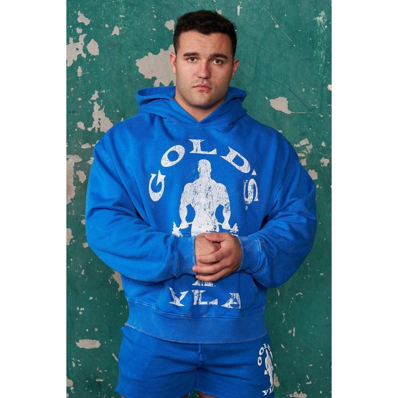 Vintage Bodybuilder Barbell Graphic Distressed Gym Pullover Hoodie
