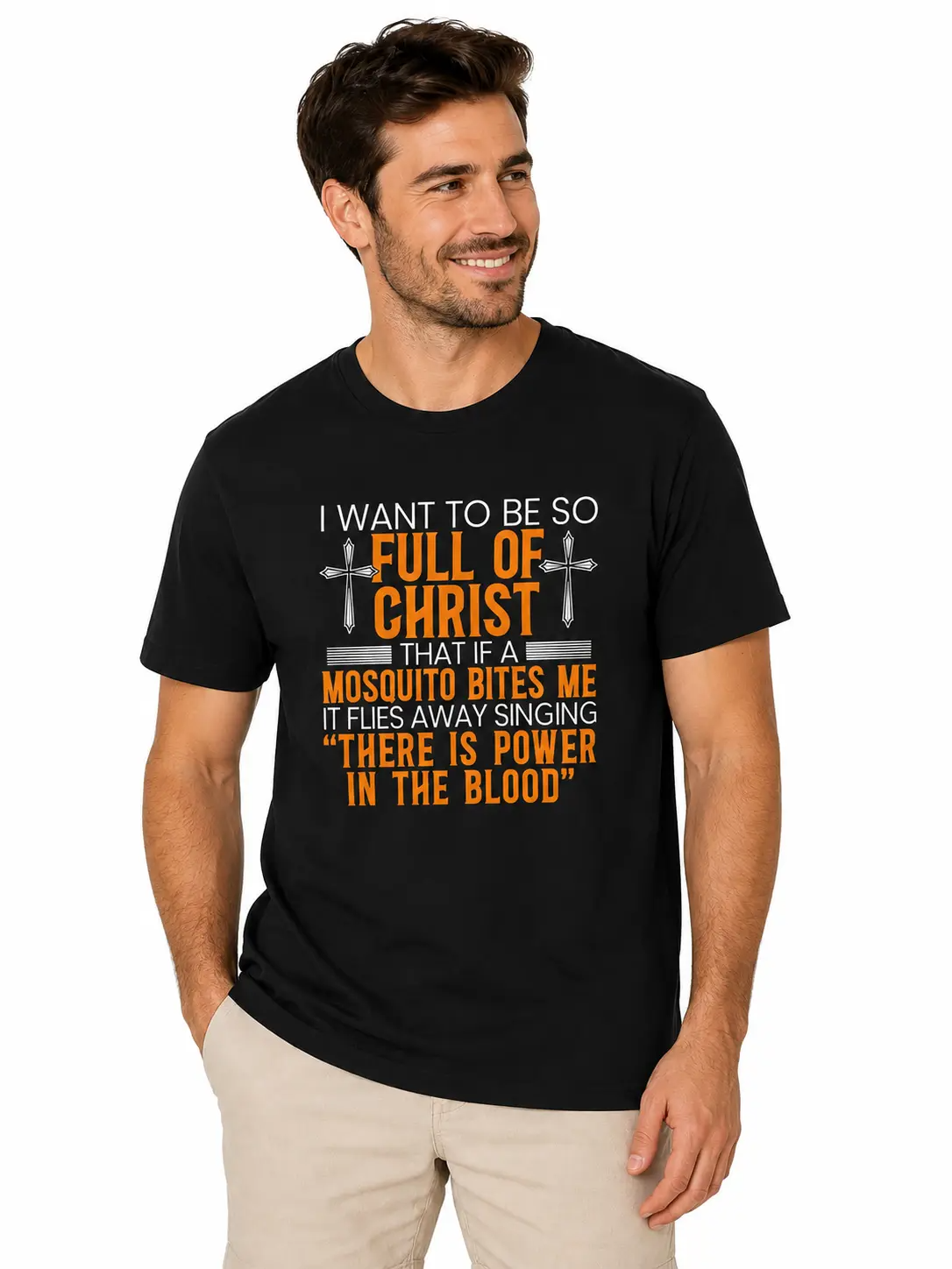 Full of Christ Mosquito Humor Christian Cross Graphic T-Shirt