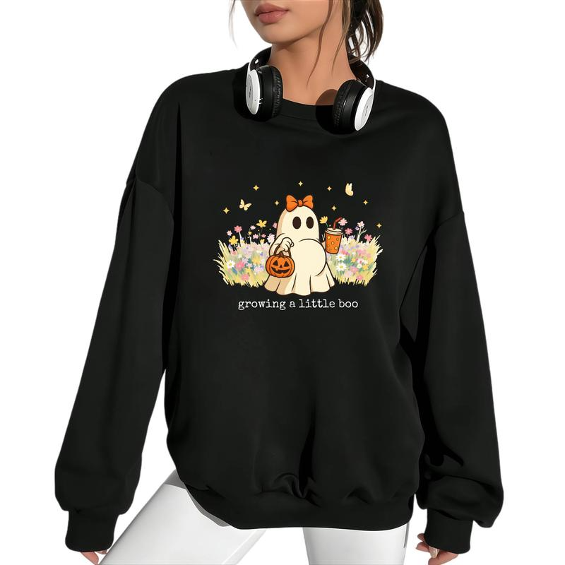 Growing a Little Boo Ghost and Floral Halloween Graphic Apparel
