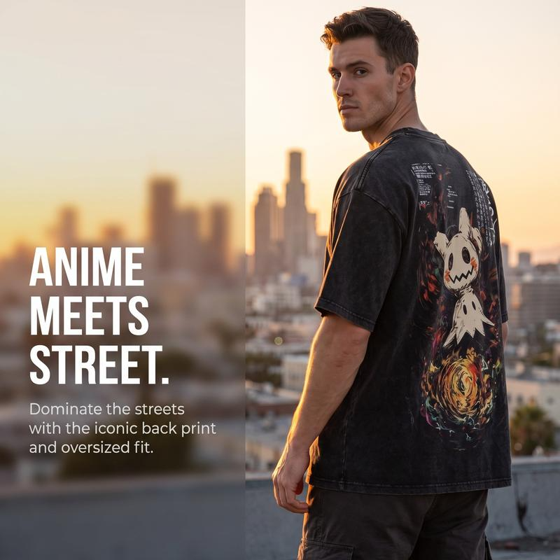 Mimikyu Graphic T-Shirt with Swirling Artwork and Small Chest Detail