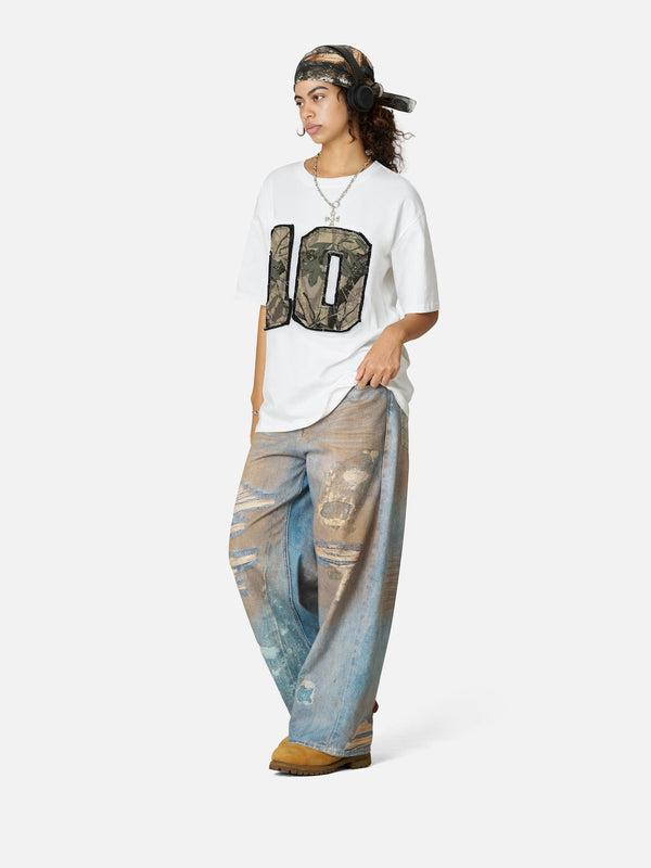 Camo Number 10 Graphic Streetwear Tee with Bold Collegiate Style