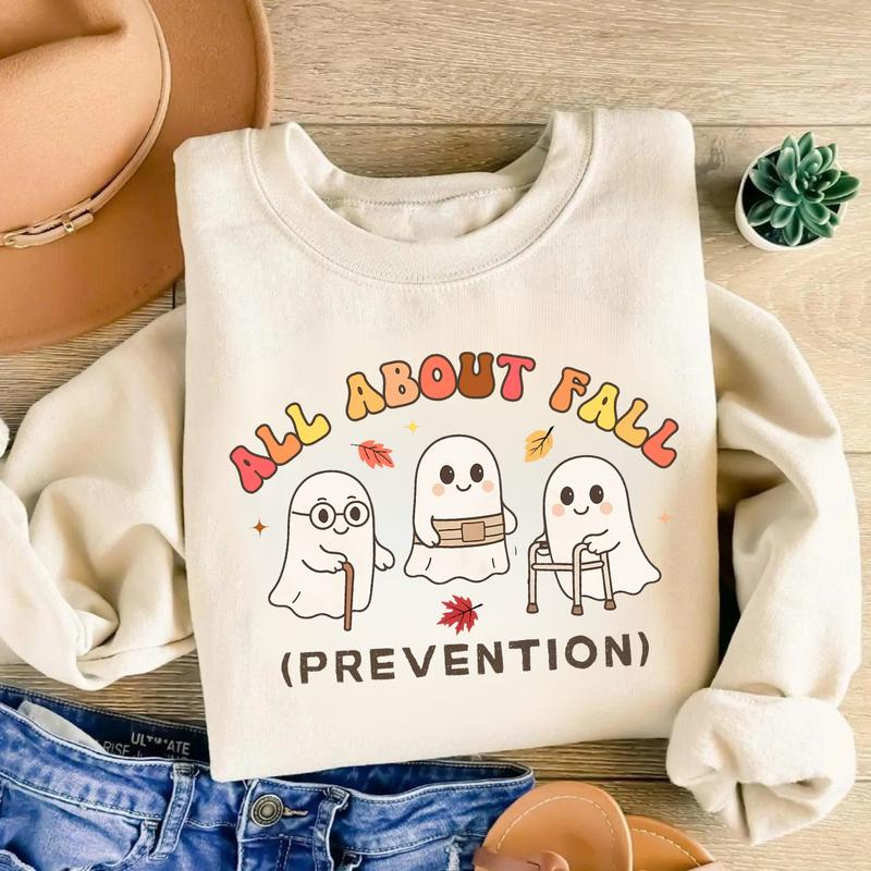 All About Fall Prevention Cute Ghosts Autumn Graphic Sweatshirt
