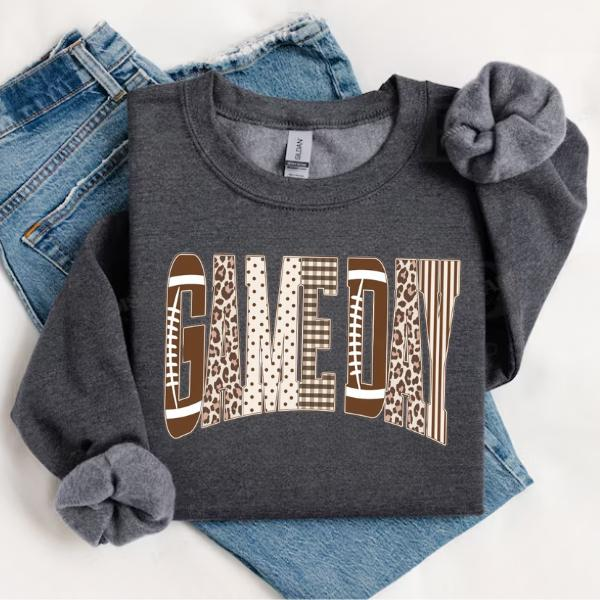 Game Day Mixed Pattern Collegiate Letter Graphic Crewneck Sweatshirt