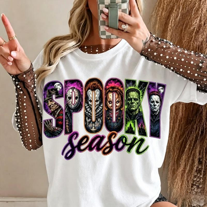Spooky Season Classic Horror Character Collage Graphic Shirt
