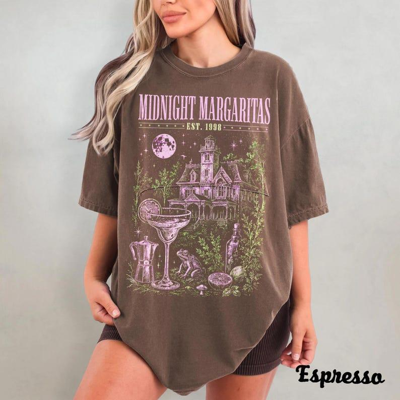 Midnight Margaritas Haunted House and Cocktail Graphic Tee