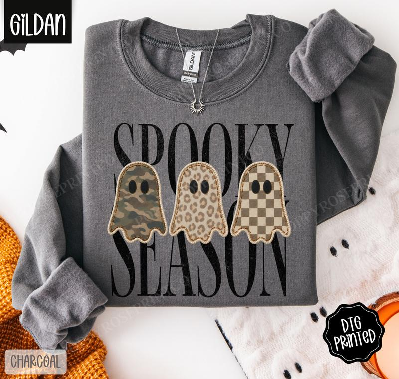 Spooky Season Trio Ghost Graphic Crewneck Sweatshirt