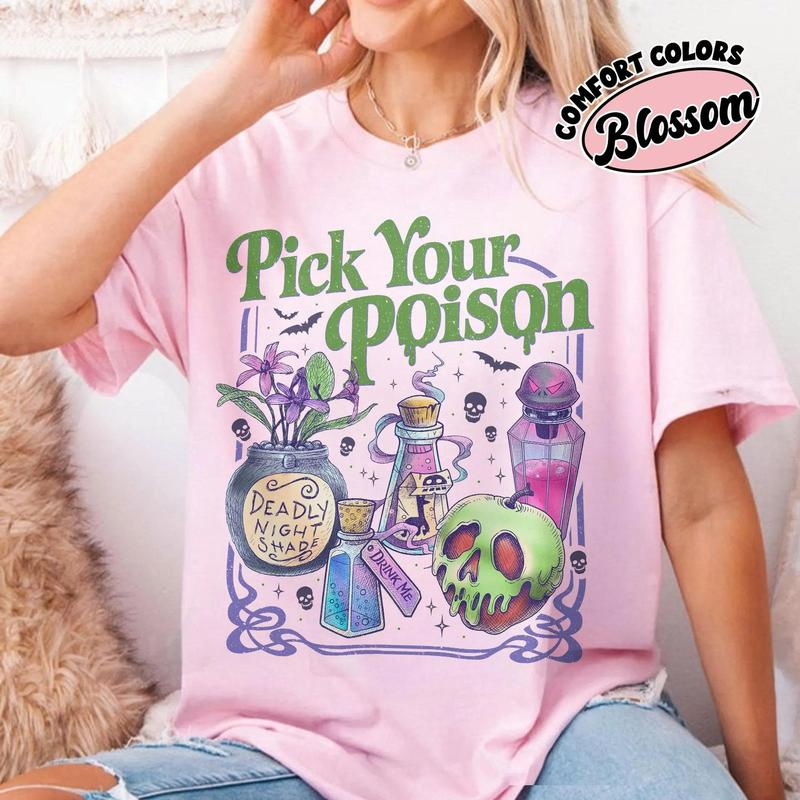 Pick Your Poison Potion Bottles and Poison Apple Halloween Graphic T-Shirt