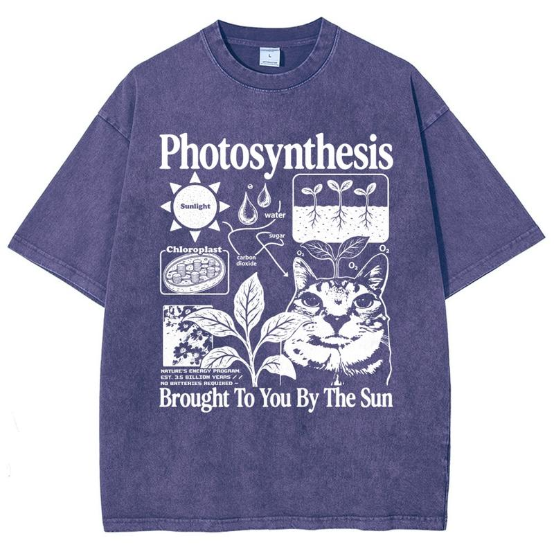Photosynthesis Cat and Botanical Diagram Graphic Tee with Science Inspired Artwork