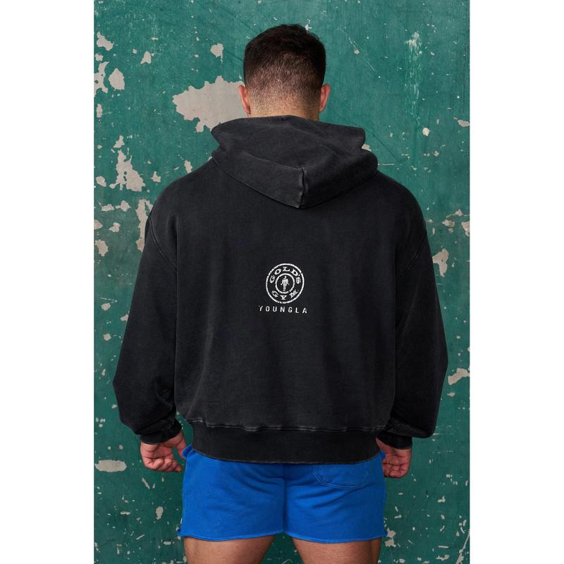 Vintage Bodybuilder Barbell Graphic Distressed Gym Pullover Hoodie