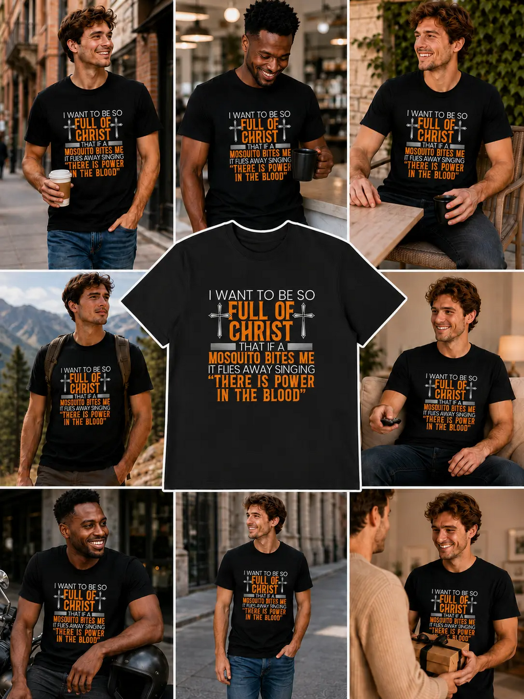 Full of Christ Mosquito Humor Christian Cross Graphic T-Shirt