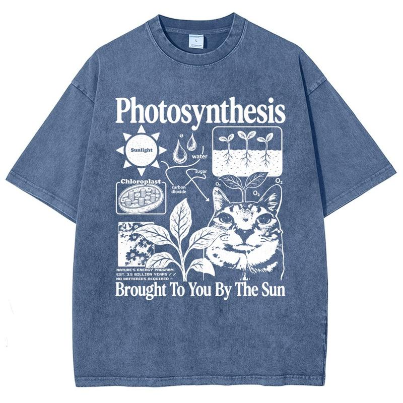 Photosynthesis Cat and Botanical Diagram Graphic Tee with Science Inspired Artwork