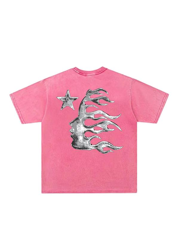 Hell Star Chrome Graphic Washed Tee with Flame and Star Artwork