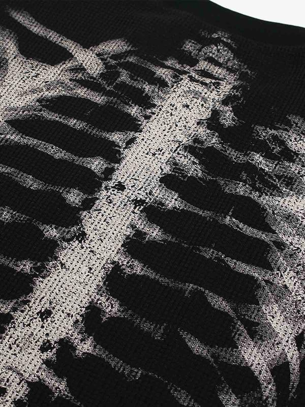 X-Ray Skeleton Rib Cage and Arm Bone Graphic Long Sleeve Crewneck Top