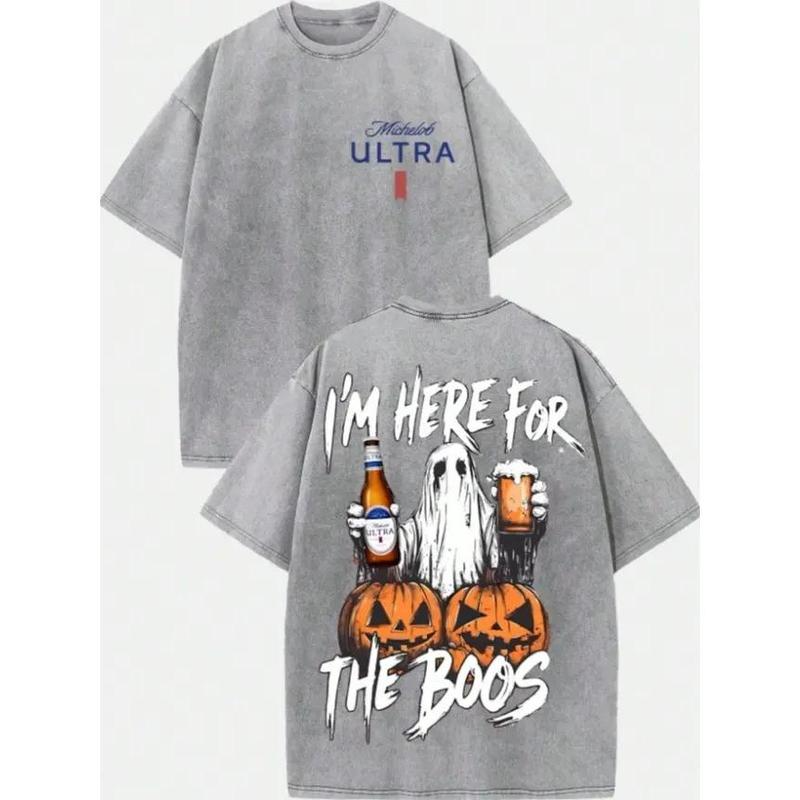 I'm Here for the Boos Ghost and Pumpkin Halloween Graphic T-Shirt