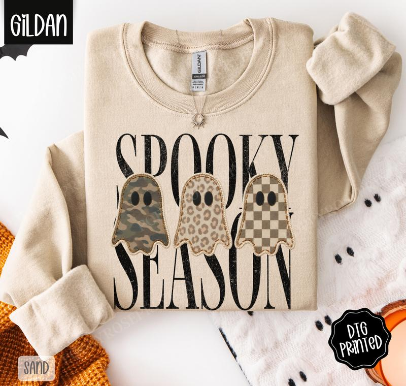 Spooky Season Trio Ghost Graphic Crewneck Sweatshirt