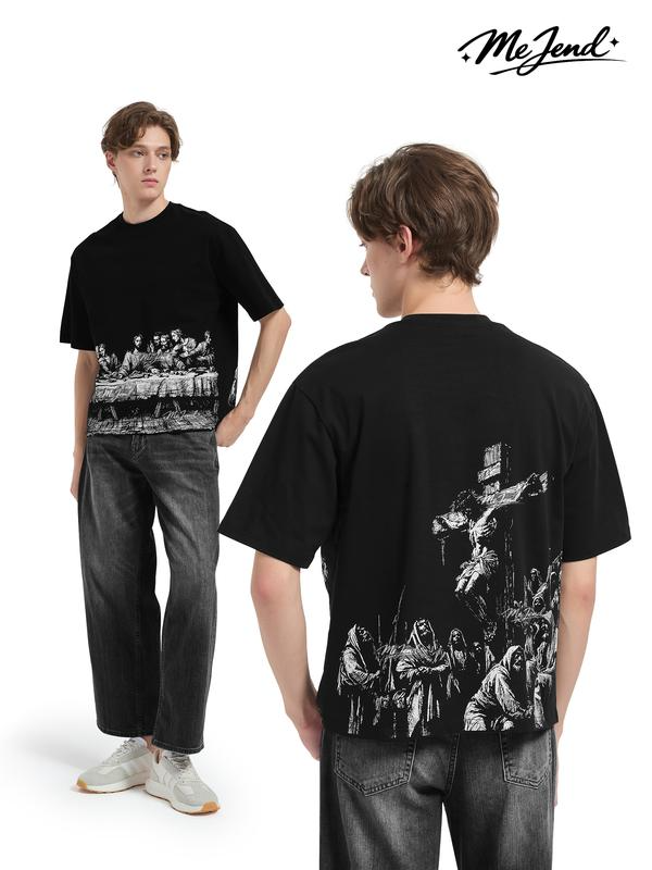 Last Supper and Crucifixion Artwork Front and Back Graphic T-Shirt