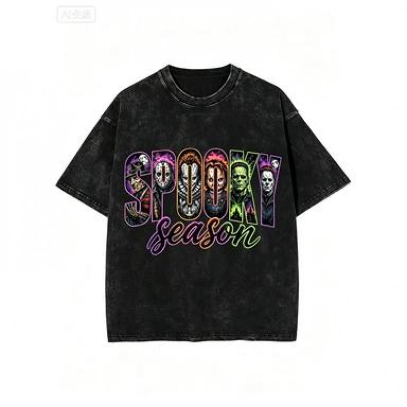 Spooky Season Classic Horror Character Collage Graphic Shirt