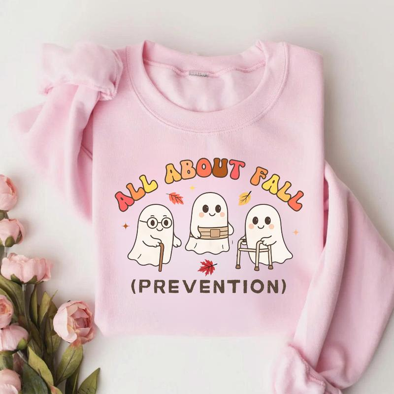 All About Fall Prevention Cute Ghosts Autumn Graphic Sweatshirt
