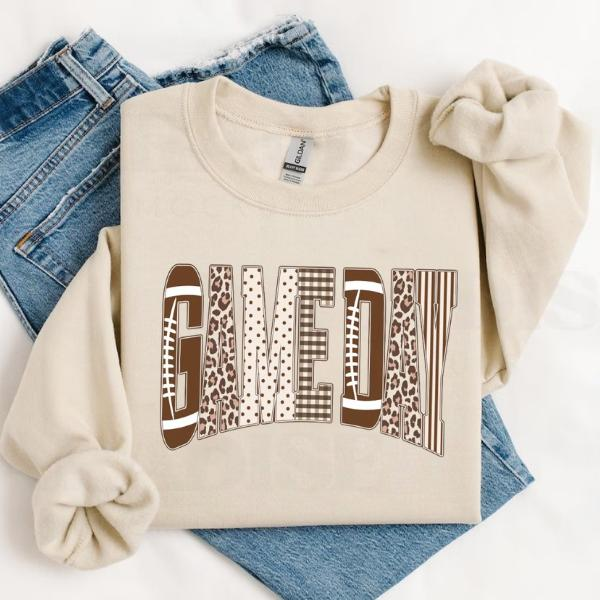 Game Day Mixed Pattern Collegiate Letter Graphic Crewneck Sweatshirt