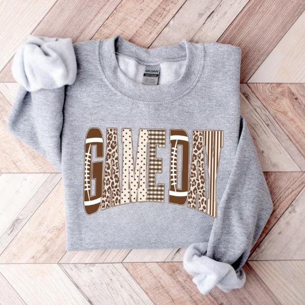 Game Day Mixed Pattern Collegiate Letter Graphic Crewneck Sweatshirt