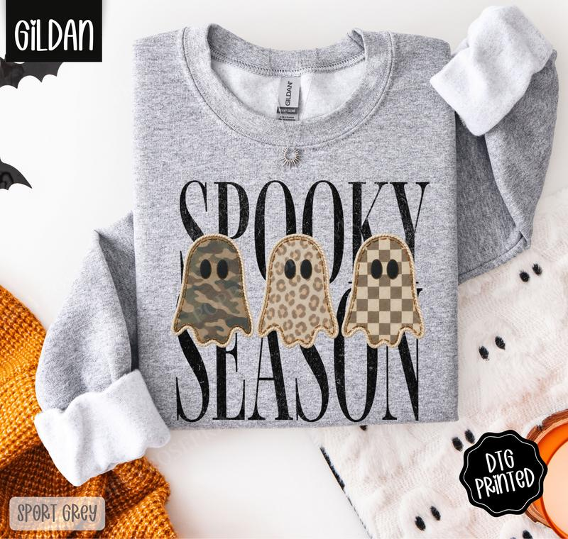 Spooky Season Trio Ghost Graphic Crewneck Sweatshirt