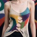 Handmade Colorblock Ring-Cutout Knit Cami Top