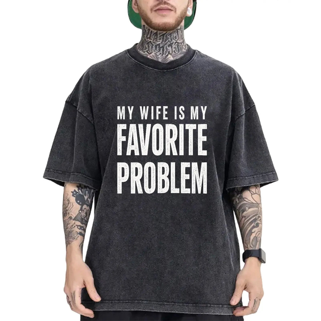 Men's Classic Shortsleeve T-Shirt, Funny 'My Wife Is My Favorite Problem' Graphic Print