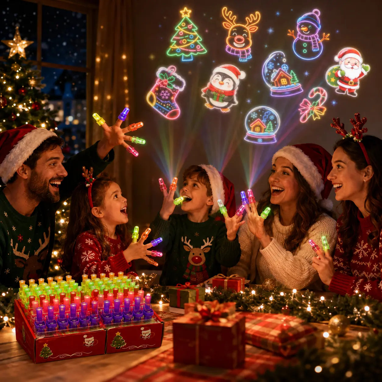LED Halloween and Christmas Finger Projector Light-Up Rings