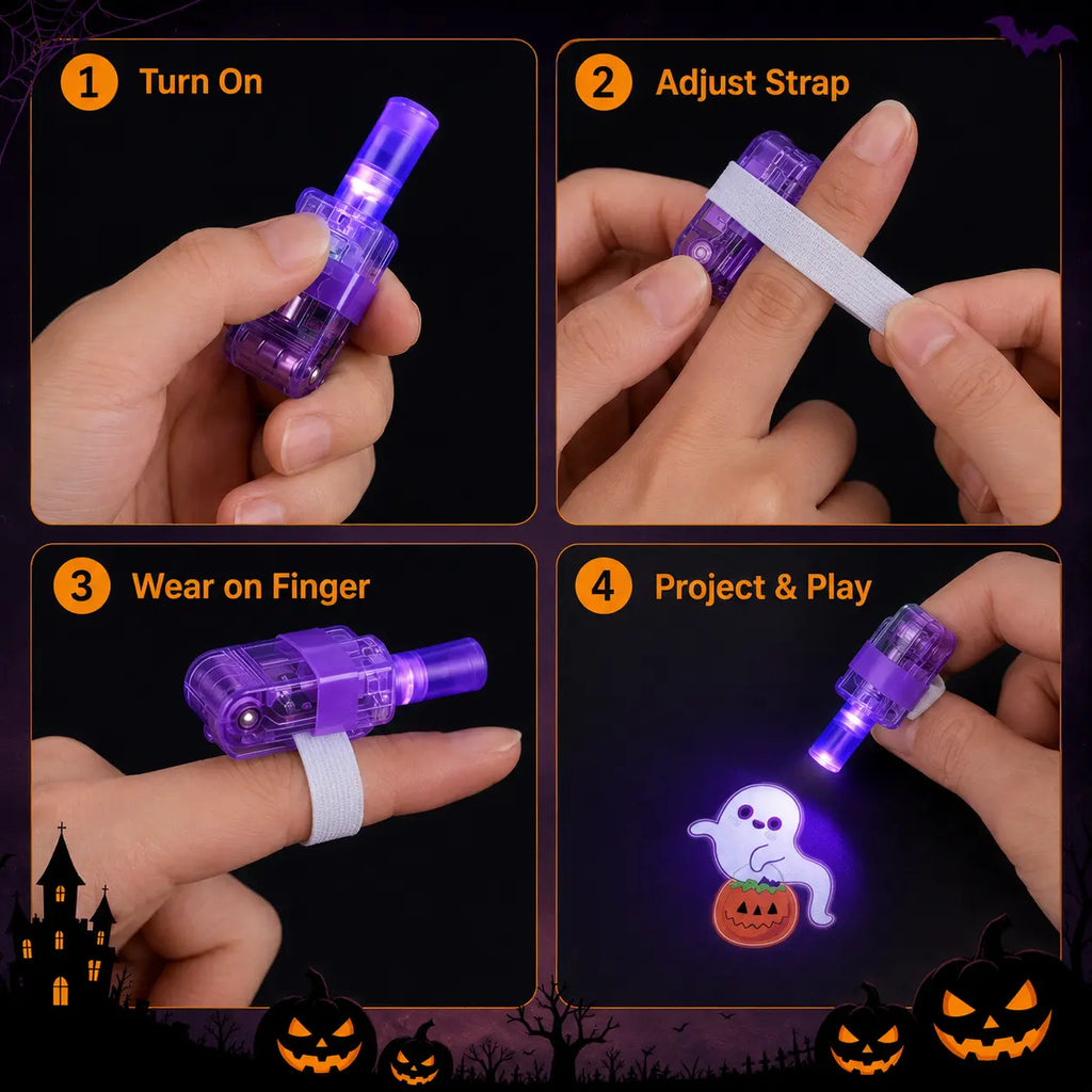 LED Halloween and Christmas Finger Projector Light-Up Rings