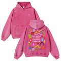 Cute Bug Print Pink Washed Hoodie The World Is Cruel Slogan 380g Autumn VIntage Washed Hoodie Graphic Sweatshirt